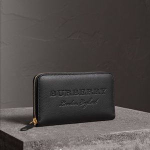 Burberry Embossed Leather Zip Around Wallet